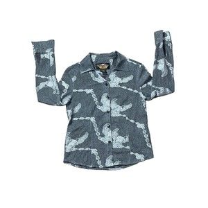 Harley Davidson Women’s Small Gray Embroidered Eagle Open Knit Button Blouse Top